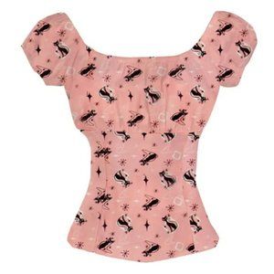 pink kitty cat print peasant top